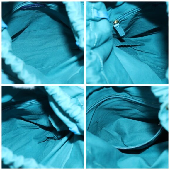 BURBERRY Blue Label Hand Bag Straw 2way Blue Gold A - Picture 14 of 15